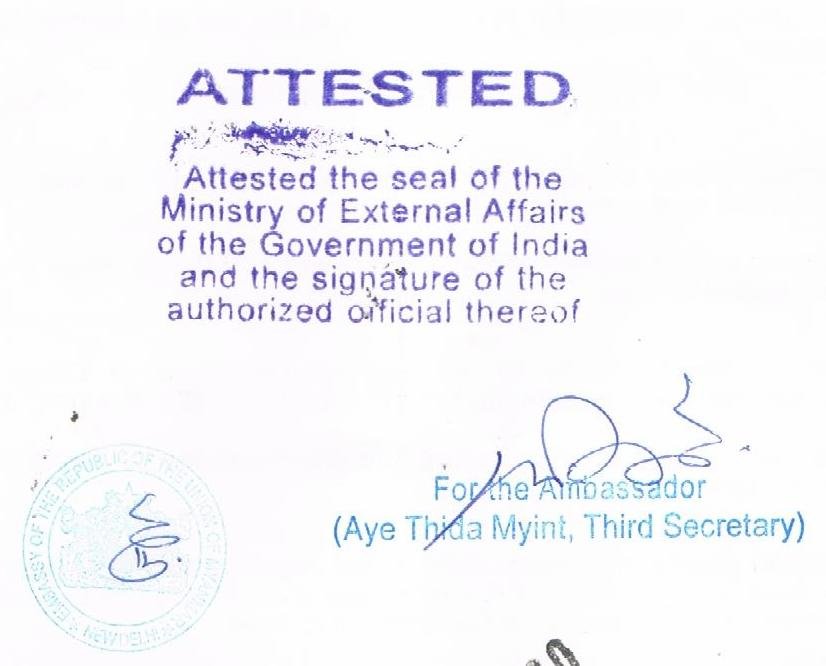 Myanmar Embassy/consulate Attestation